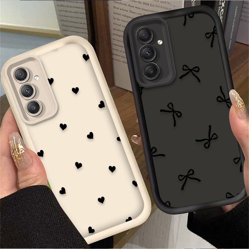 Phone Cases A14 Samsung - ブラックラブハートボウノットケース Samsung Galaxy A20 A30 A54