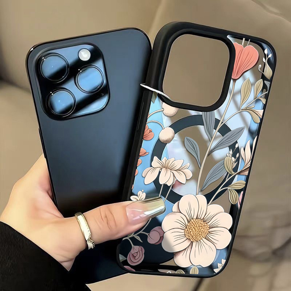 Phone Cases Iphone 14 - 黒枠花柄耐衝撃スマホケース iPhone 17 14 15 16