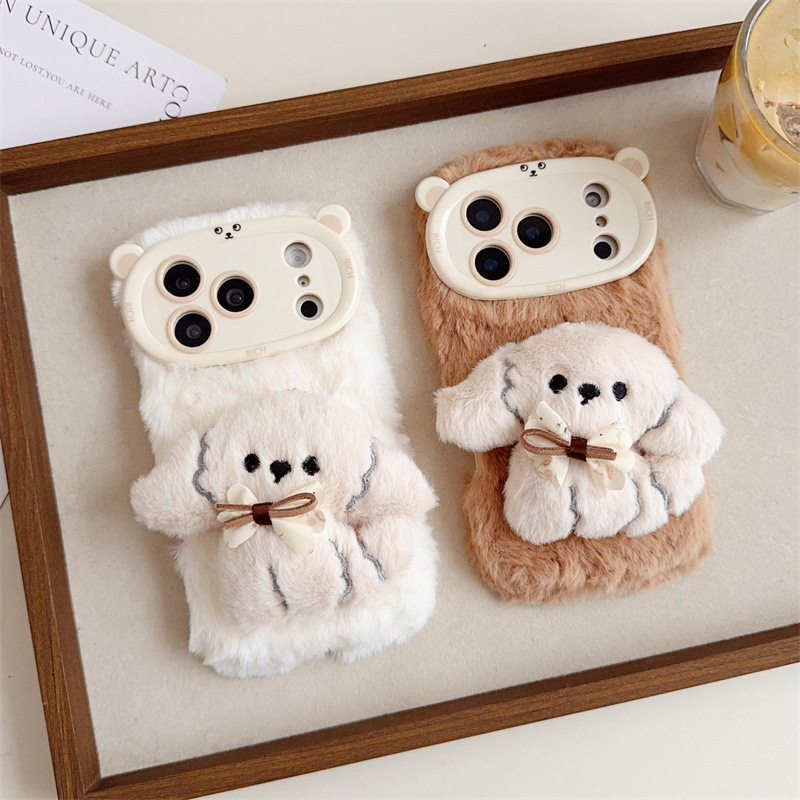 Phone Cases Iphone 14 - 3D漫画風リボン付き子犬のふわふわぬいぐるみスマホケース iPhone 17 Air 16 15