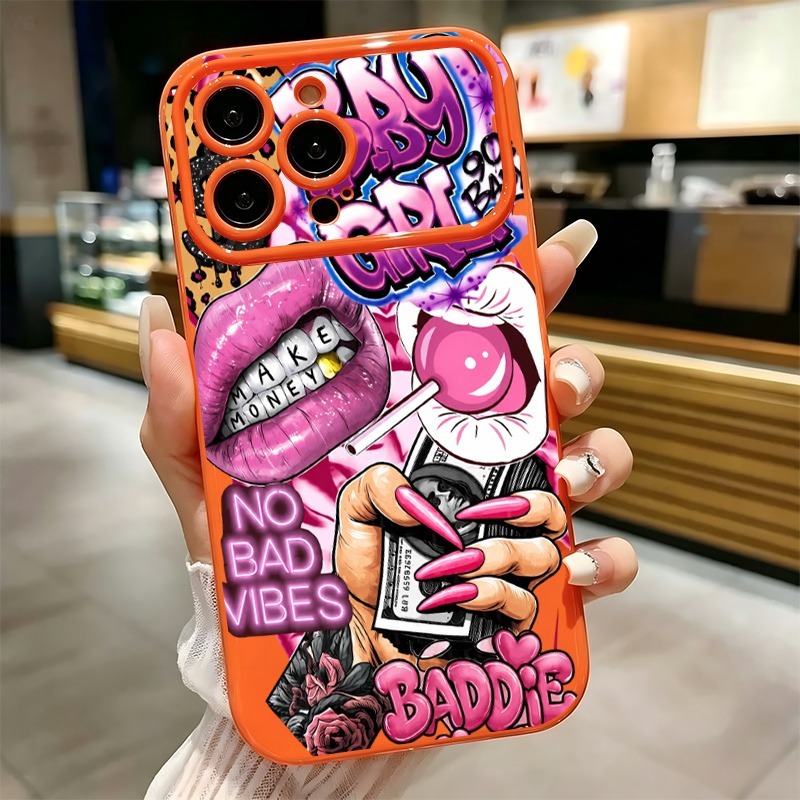 Phone Cases For Girls - ヒップホップピンクリップスベビーガールグラフィティプリントiPhoneケース iPhone 17 16 15 14