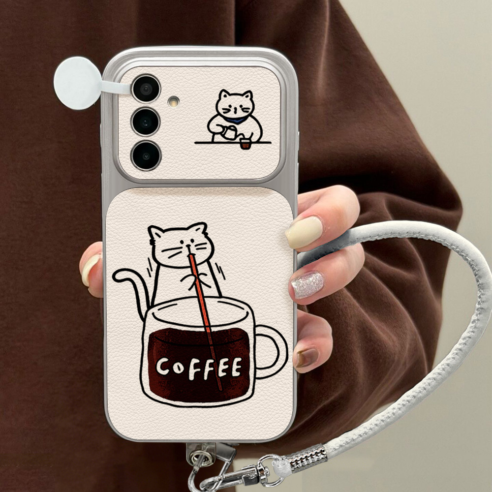 Phone Cases A14 Samsung - コーヒーと可愛い猫柄のスマホケース Samsung S26 S25 S24 S23