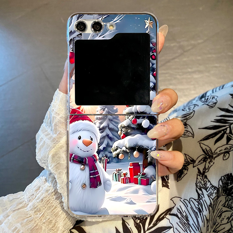 Phone Cases Z Flip 7 - クリスマススノーマンエルク柄スマホケース サムスンギャラクシーZフリップ8 7 FE 6 5