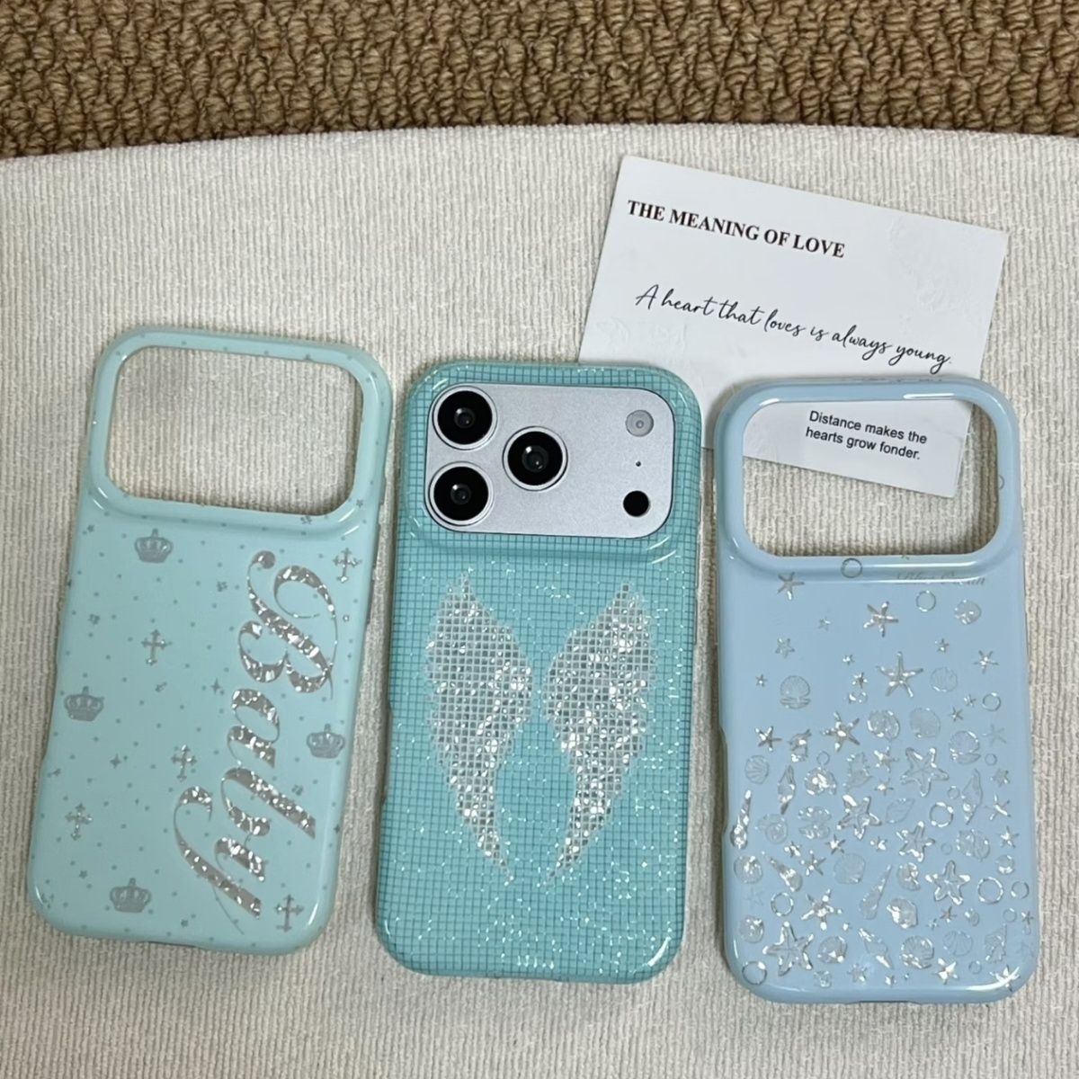 Phone Cases Iphone 14 - 韓国風ミントカラーの英語クロスエンジェルウィングスiPhoneケース iPhone 18 17A 16 15