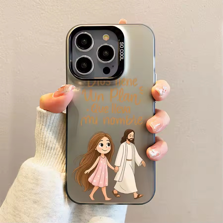 Phone Cases For Girls - 可愛い女の子が神とともに歩くマット仕上げのiPhoneケース iPhone 17 16 15 14