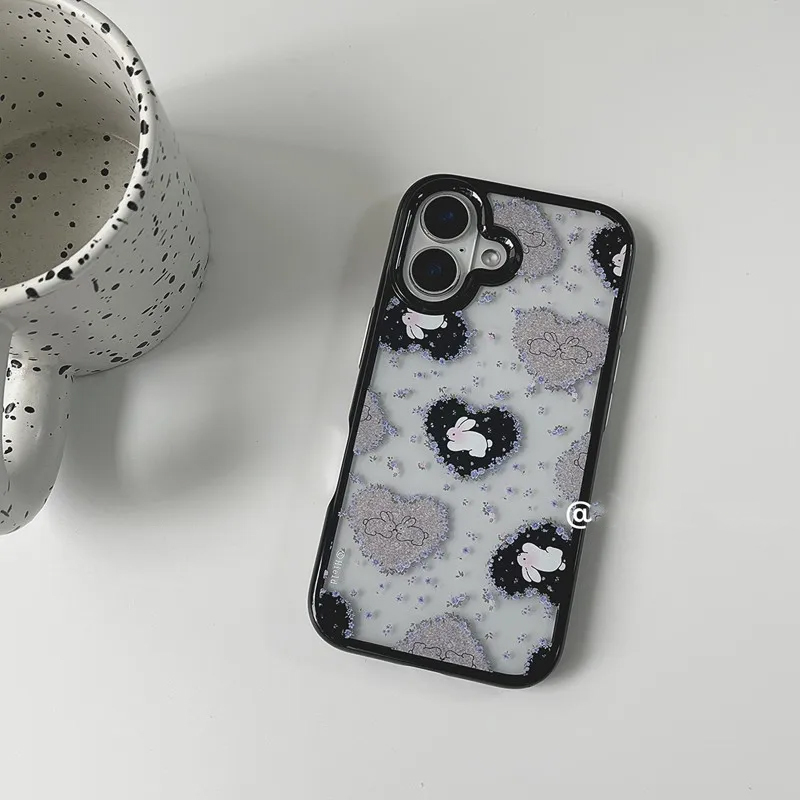 Phone Cases For Girls - 韓国レトロガールラブ ラビット パープルフラワー アクリル製スマホケース iPhone 17