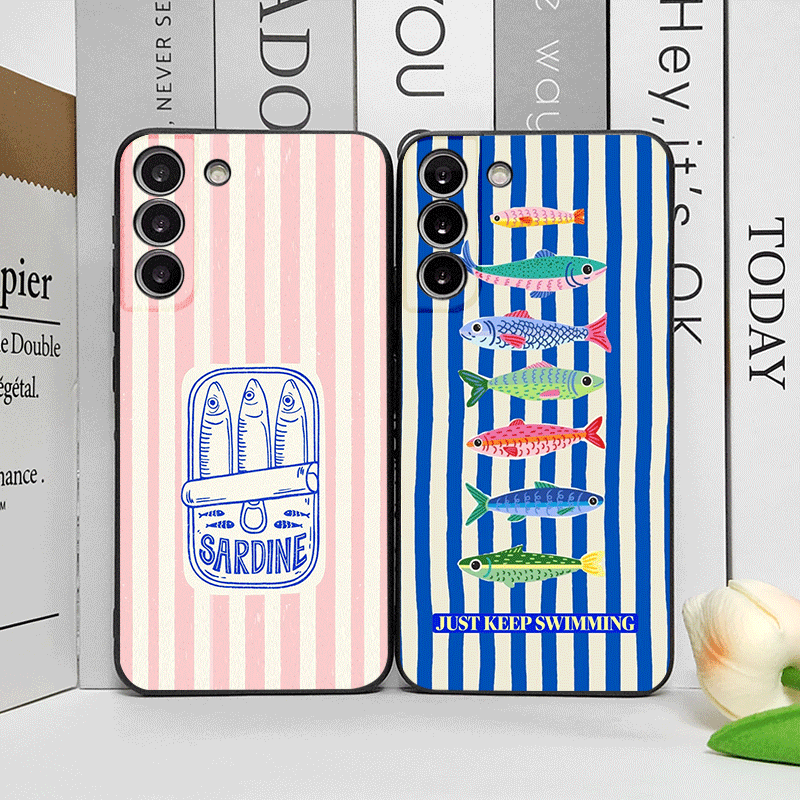Phone Cases Funny - 可愛いストライプ柄のイワシカラーの面白い魚柄スマホケース OPPO Reno 13 12 F