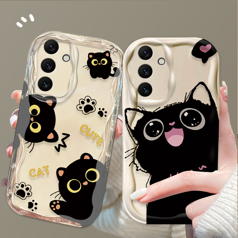 Phone Cases A14 Samsung - かわいい大きな目の黒猫ケース Samsung Galaxy A16 A06 A55