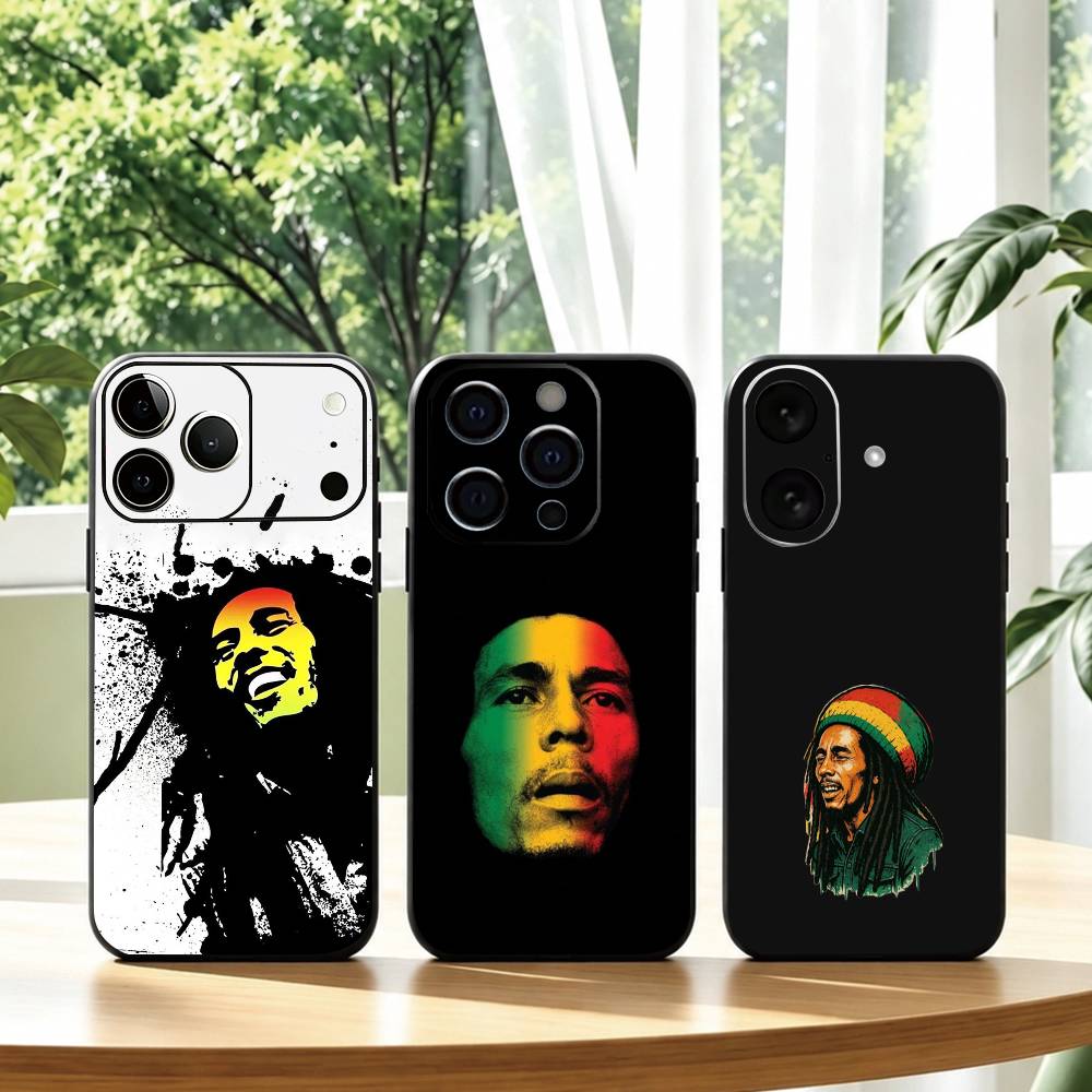 Phone Cases Jamaica - ジャマイカ・ボブ・マーリー・ライオンのiPhoneケース（iPhone 17、16、15、14、13、12、11 Plus、Pro Max、その他対応）ソフトブラックカバー、ギフトに最適