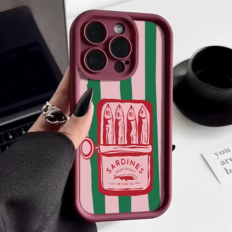 Phone Cases Funny - 面白いイワシ缶レトロストライプ柄スマホケース iPhone 17 16 Pro 15