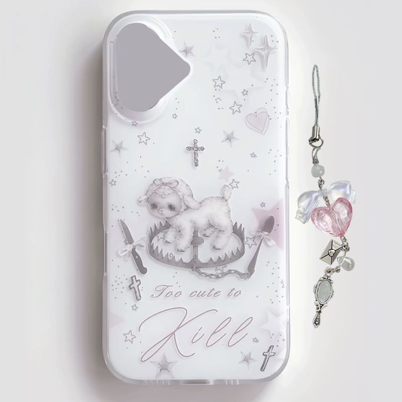 Phone Cases For Girls - Y2K韓国風INSクリエイティブキュートピンク子羊漫画風スマホケース iPhone 17 16 15 14