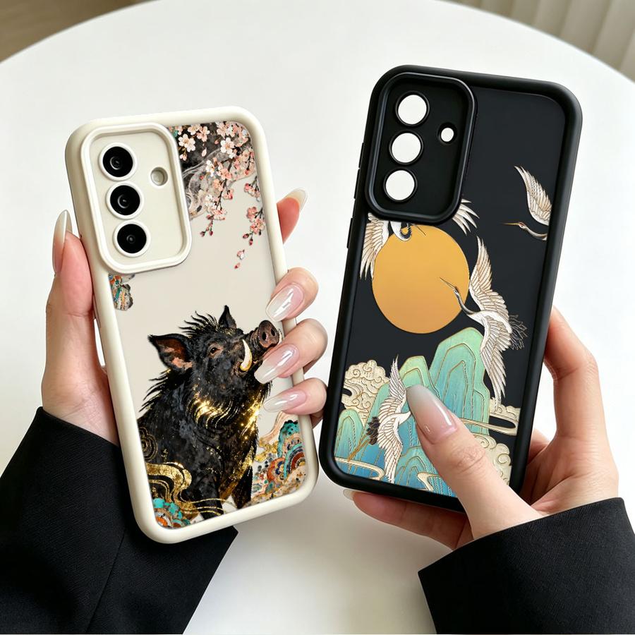 Phone Cases Galaxy A17 - 漫画クレーンと野生のイノシシのスマホケース、Samsung Galaxy A22 A11 A32 A16