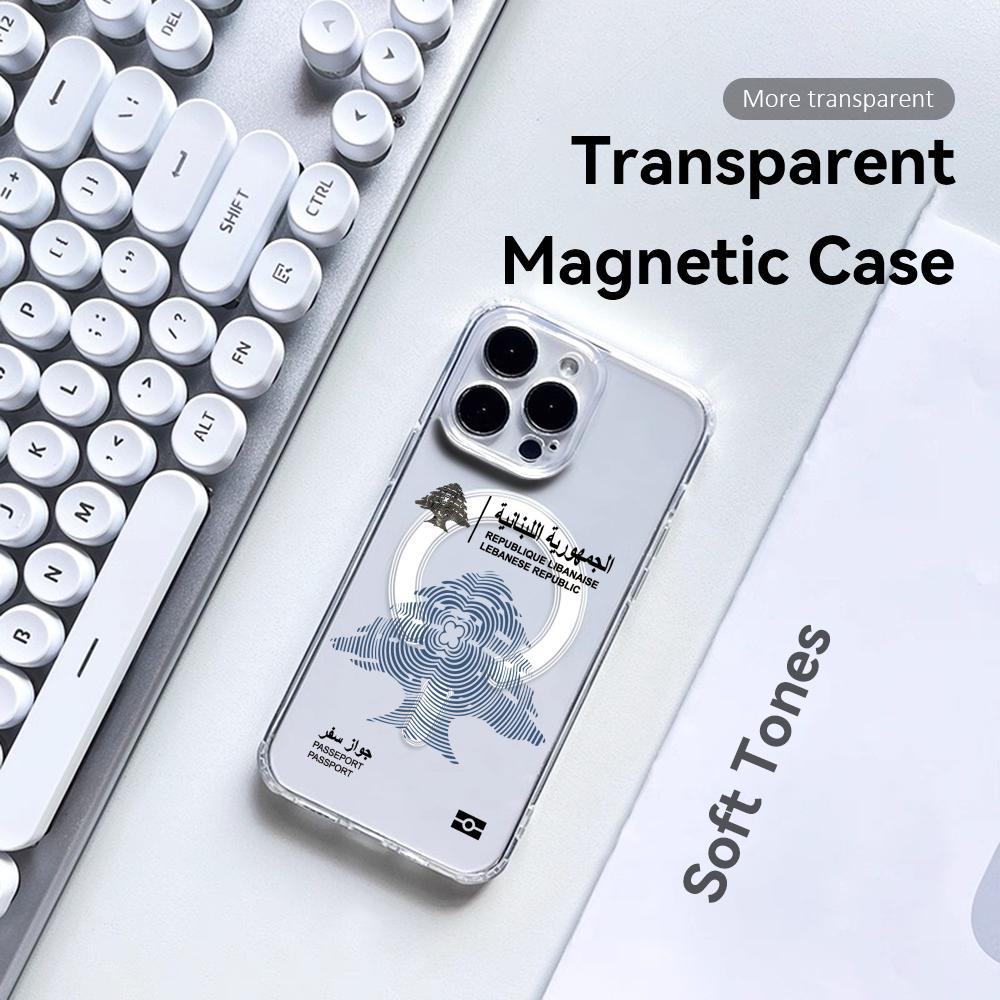 Phone Cases Lebanon - クールなレバノンパスポートデザインのiPhone 17/16/15/14/13/12 Pro Max Plus用MagSafe対応クリアケース（ワイヤレス充電対応）