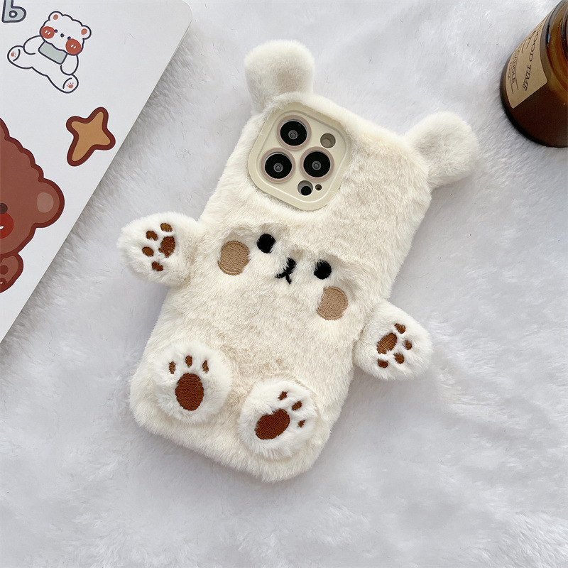 韓国の3D漫画風クマのふわふわぬいぐるみカップル携帯ケース  - Phone Cases Iphone 14 のレビューと価格