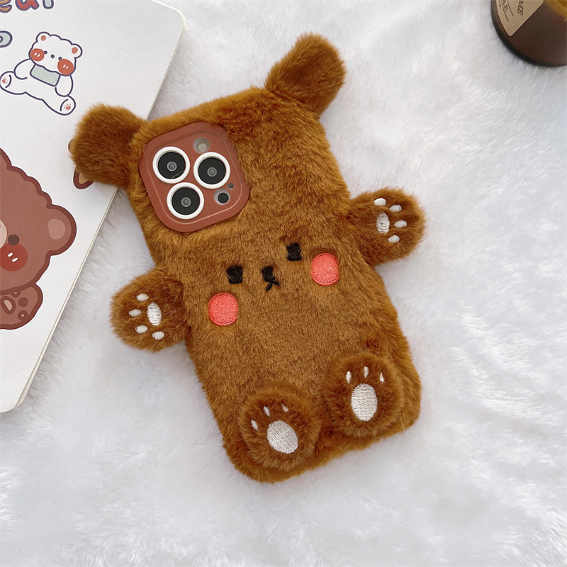 韓国の3D漫画風クマのふわふわぬいぐるみカップル携帯ケース  - Phone Cases Iphone 14 のレビューと価格