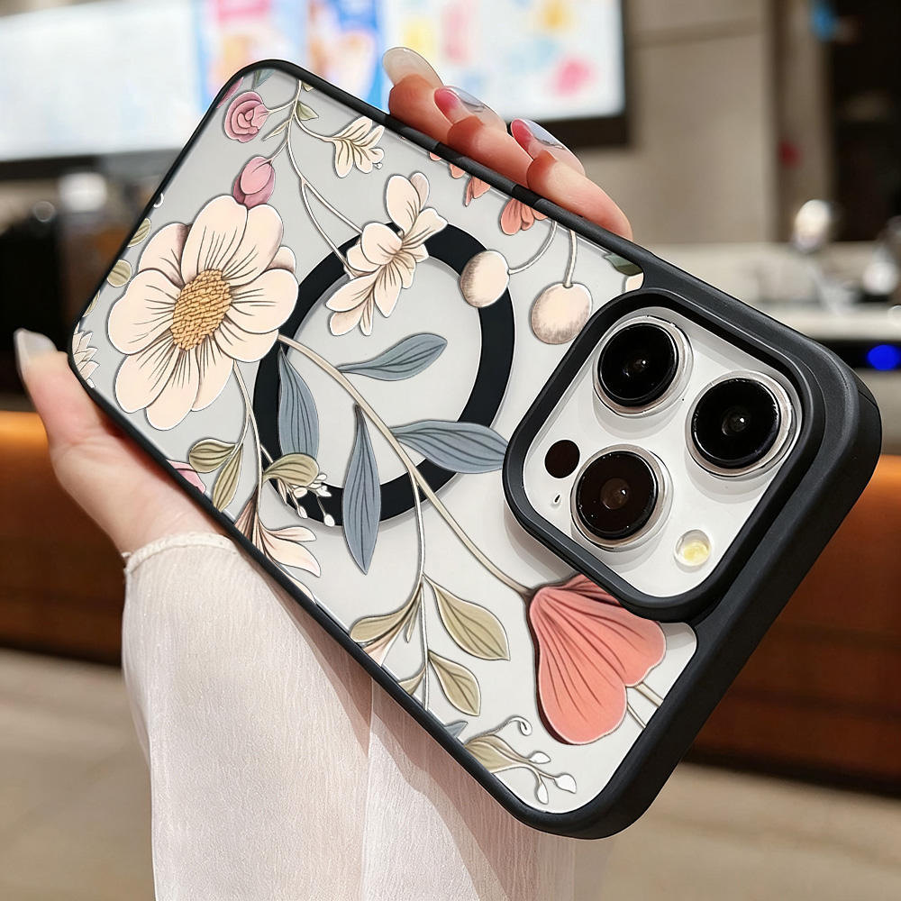 黒枠花柄耐衝撃スマホケース iPhone 17 14 15  - Phone Cases Iphone 14 のレビューと価格