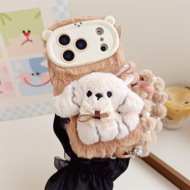3D漫画風リボン付き子犬のふわふわぬいぐるみスマホケース i - Phone Cases Iphone 14 のレビューと価格
