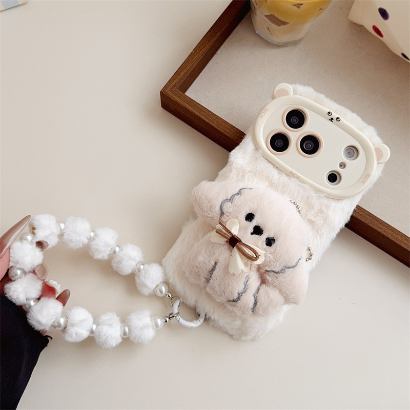 3D漫画風リボン付き子犬のふわふわぬいぐるみスマホケース i - Phone Cases Iphone 14 のレビューと価格