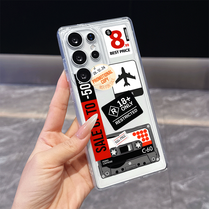 面白いミックスラベルのコラージュステッカーパターンクリアスマ - Phone Cases Funny のレビューと価格