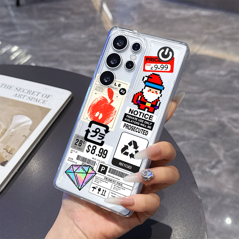 面白いミックスラベルのコラージュステッカーパターンクリアスマ - Phone Cases Funny のレビューと価格