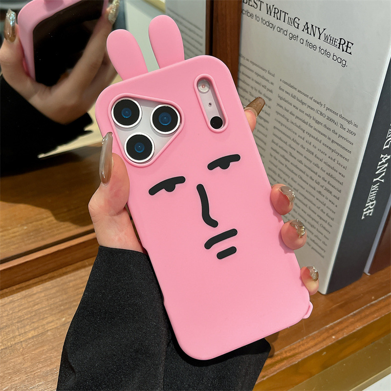 かわいい3D面白い漫画ピンクの絵文字ウサギのスマホケース i - Phone Cases Funny のレビューと価格
