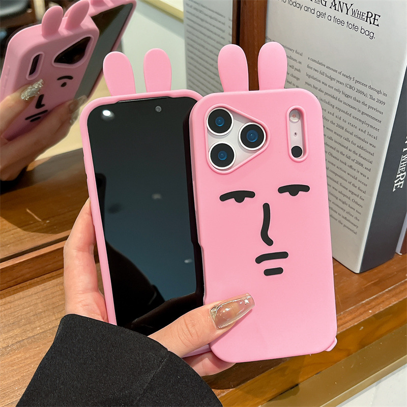 かわいい3D面白い漫画ピンクの絵文字ウサギのスマホケース i - Phone Cases Funny のレビューと価格