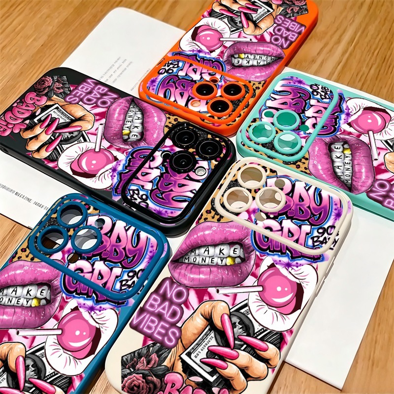 ヒップホップピンクリップスベビーガールグラフィティプリントi - Phone Cases For Girls のレビューと価格