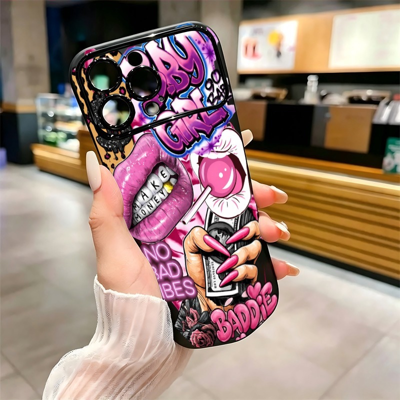ヒップホップピンクリップスベビーガールグラフィティプリントi - Phone Cases For Girls のレビューと価格