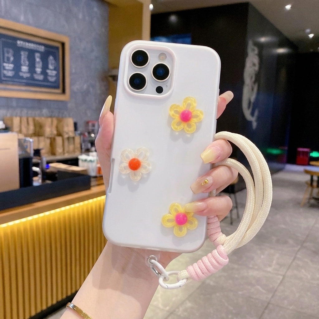 ホワイト3D DIYカラフルフラワーランヤード付きスマホケー - Phone Cases Diy のレビューと価格