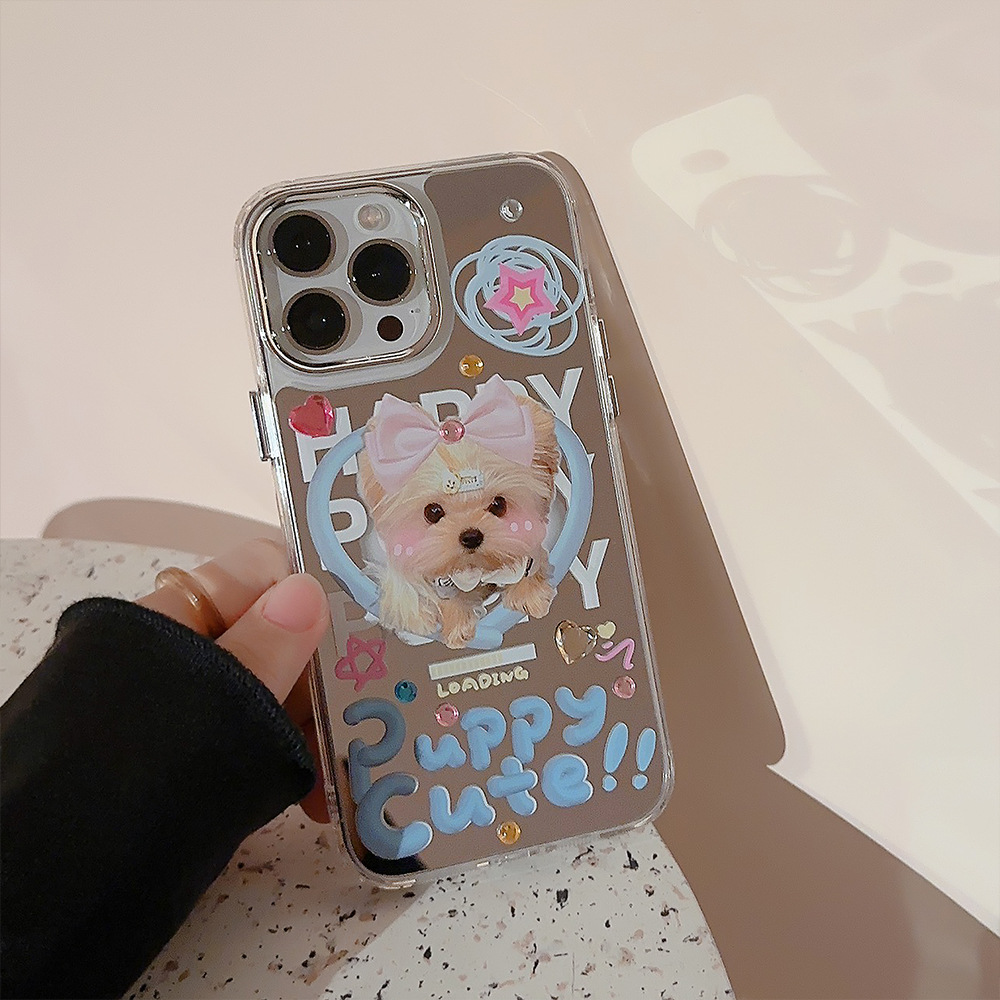 かわいい漫画の子犬DIYダイヤモンドメッキミラー付きスマホケ - Phone Cases Diy のレビューと価格