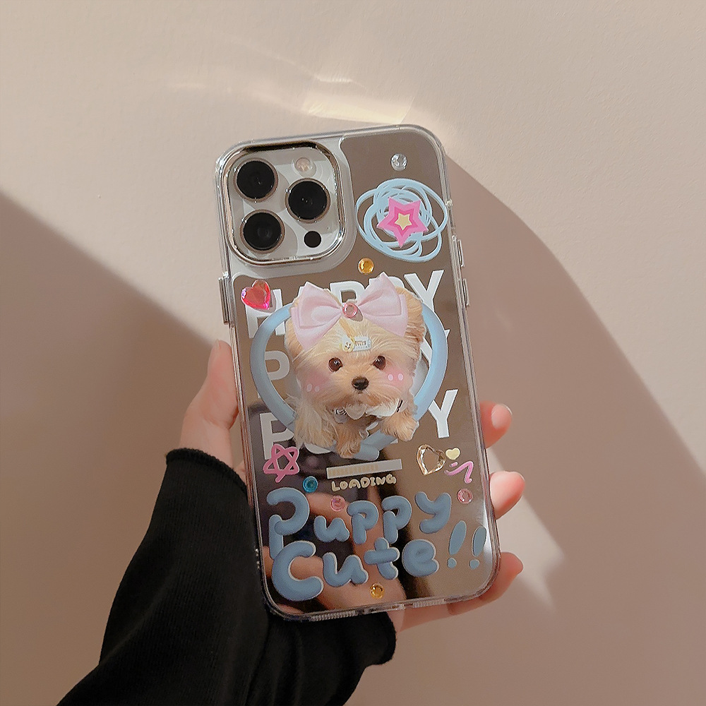 かわいい漫画の子犬DIYダイヤモンドメッキミラー付きスマホケ - Phone Cases Diy のレビューと価格