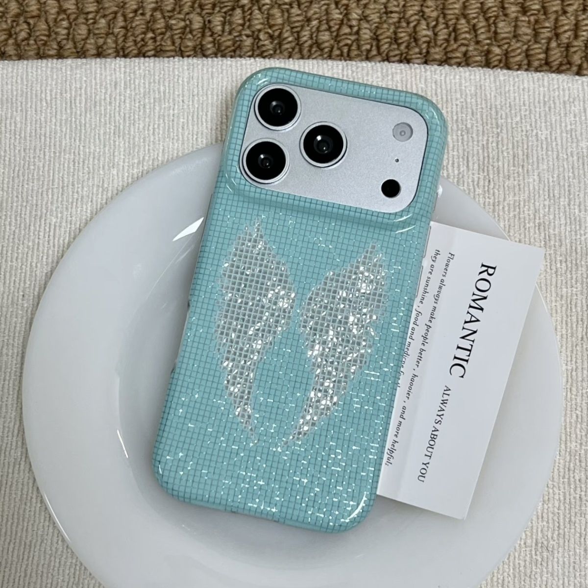 韓国風ミントカラーの英語クロスエンジェルウィングスiPhon - Phone Cases Iphone 14 のレビューと価格