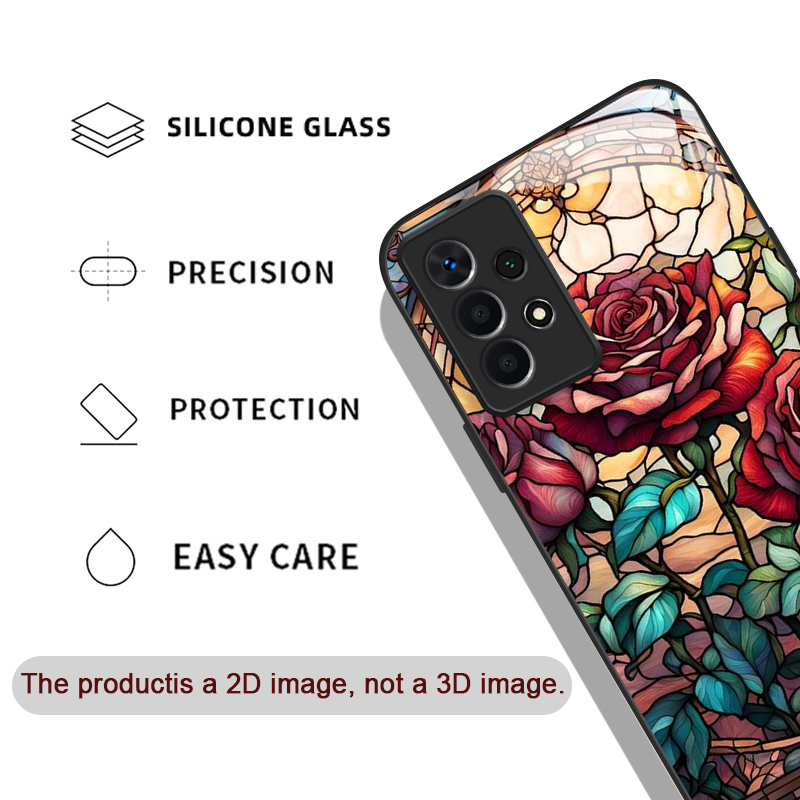 カラフルなガラス風ローズ柄強化ガラス製スマホケース、Sams - Phone Cases A14 Samsung のレビューと価格