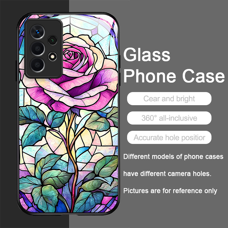 カラフルなガラス風ローズ柄強化ガラス製スマホケース、Sams - Phone Cases A14 Samsung のレビューと価格