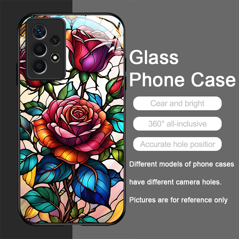 カラフルなガラス風ローズ柄強化ガラス製スマホケース、Sams - Phone Cases A14 Samsung のレビューと価格
