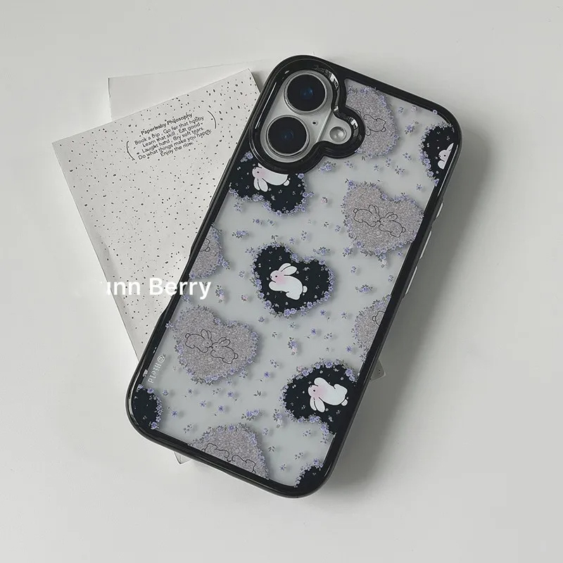 韓国レトロガールラブ ラビット パープルフラワー アクリル製 - Phone Cases For Girls のレビューと価格