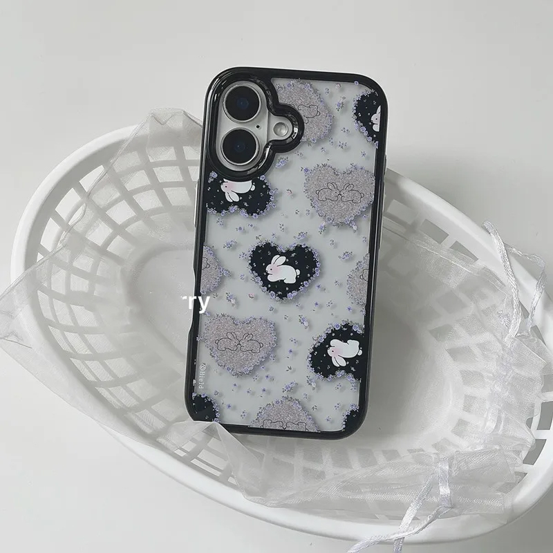韓国レトロガールラブ ラビット パープルフラワー アクリル製 - Phone Cases For Girls のレビューと価格