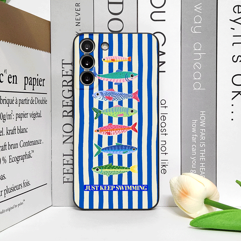 可愛いストライプ柄のイワシカラーの面白い魚柄スマホケース O - Phone Cases Funny のレビューと価格