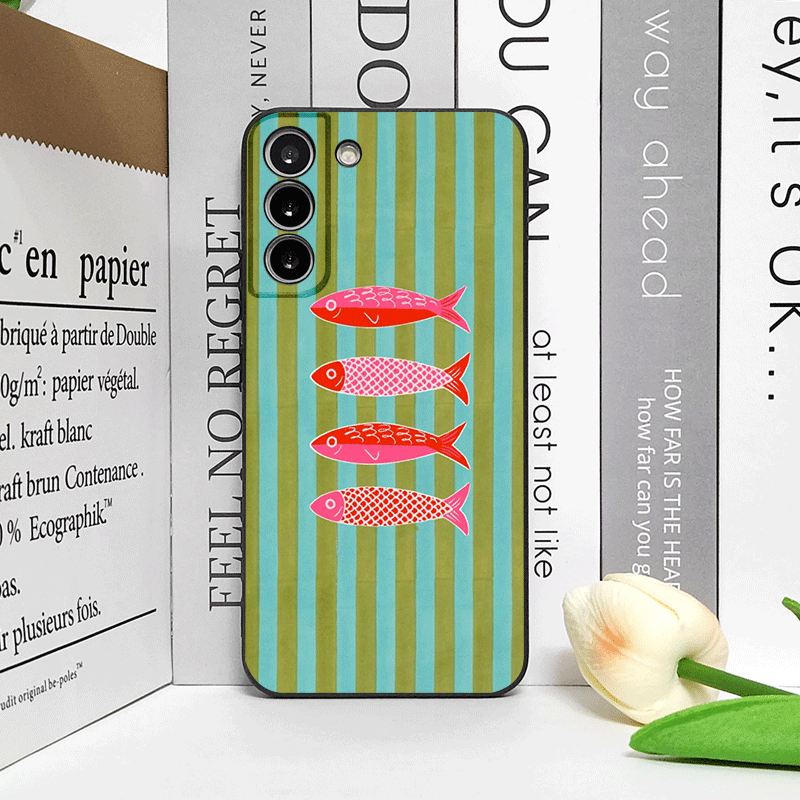 可愛いストライプ柄のイワシカラーの面白い魚柄スマホケース O - Phone Cases Funny のレビューと価格