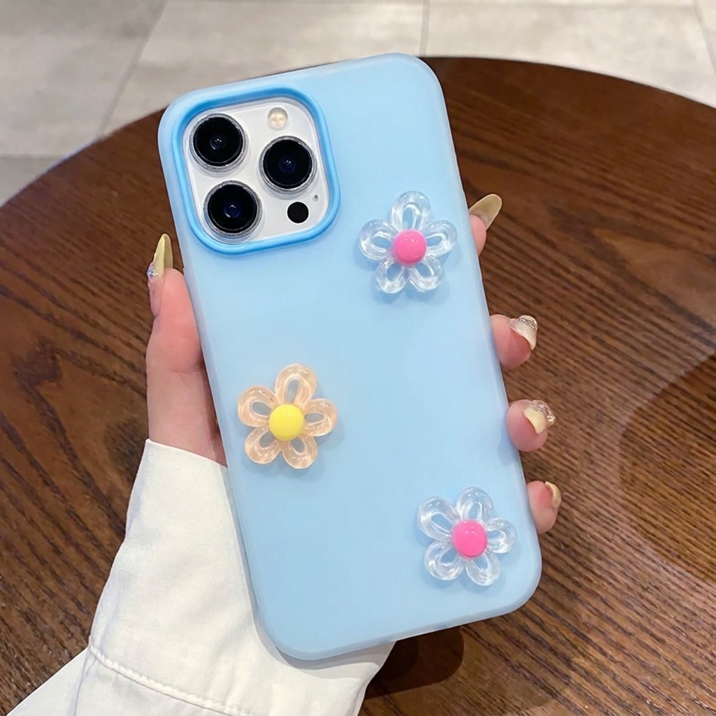 ブルー2in1 3D DIYフラワーランヤード付きスマホケー - Phone Cases Diy のレビューと価格
