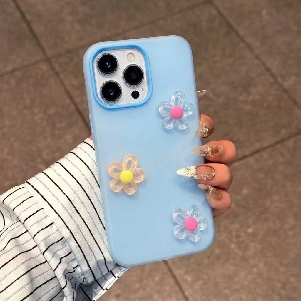 ブルー2in1 3D DIYフラワーランヤード付きスマホケー - Phone Cases Diy のレビューと価格
