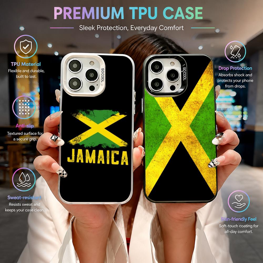 スポーツジャマイカ国旗フットボール柄スマホケース クリアTP - Phone Cases Jamaica のレビューと価格