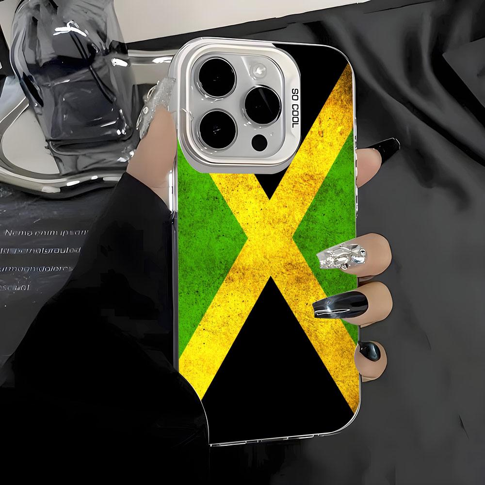 スポーツジャマイカ国旗フットボール柄スマホケース クリアTP - Phone Cases Jamaica のレビューと価格