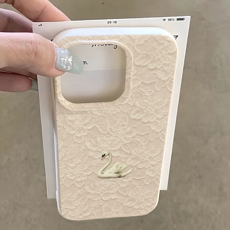 レーススワン柄ライチテクスチャスマホケース iPhone 1 - Apple Iphone 15 Pro Max のレビューと価格