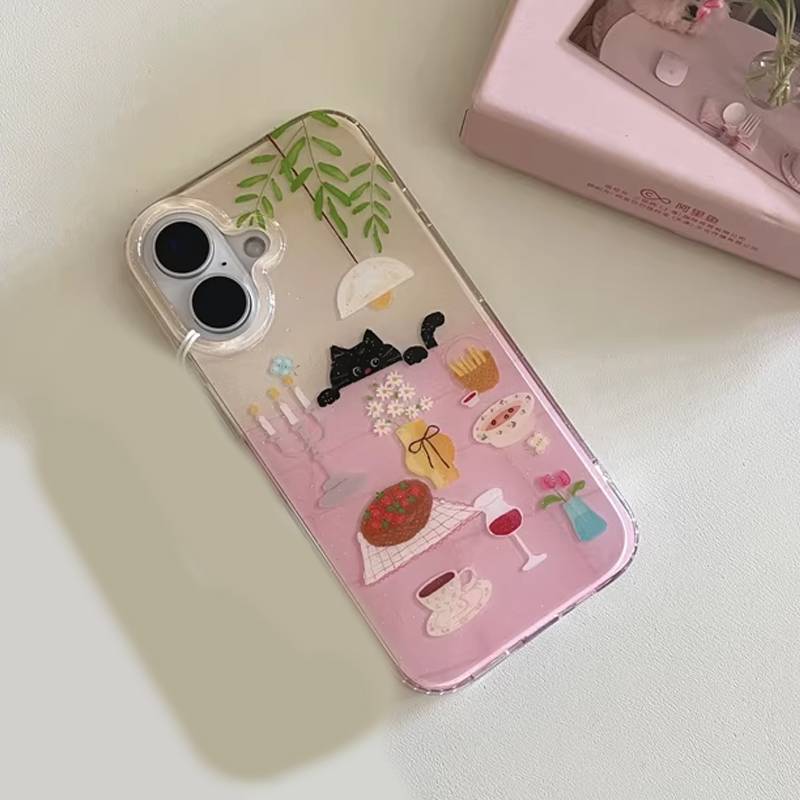 インスタ映え可愛いダイニングテーブルと小さな黒猫の漫画風スマ - Phone Cases For Girls のレビューと価格