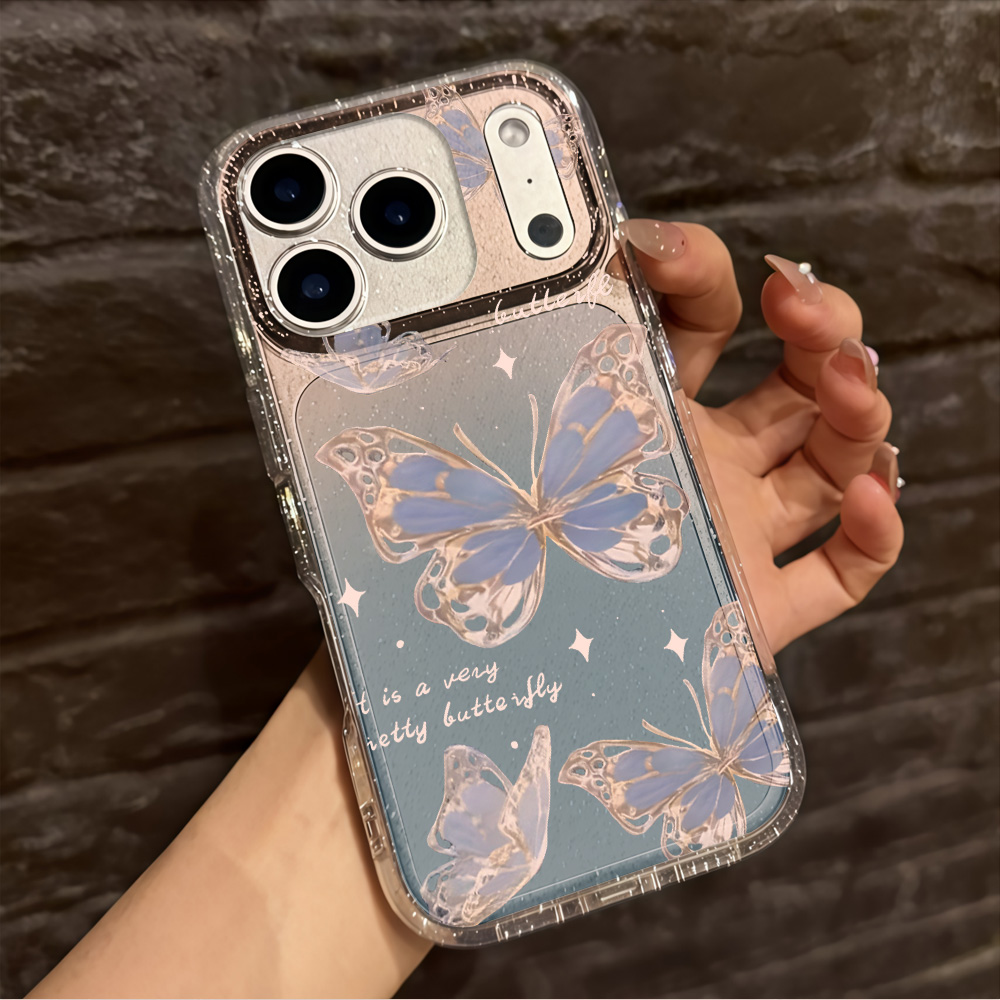 高級ブルーバタフライクリアグリッターフォンケース iPhon - Phone Cases Expensive のレビューと価格