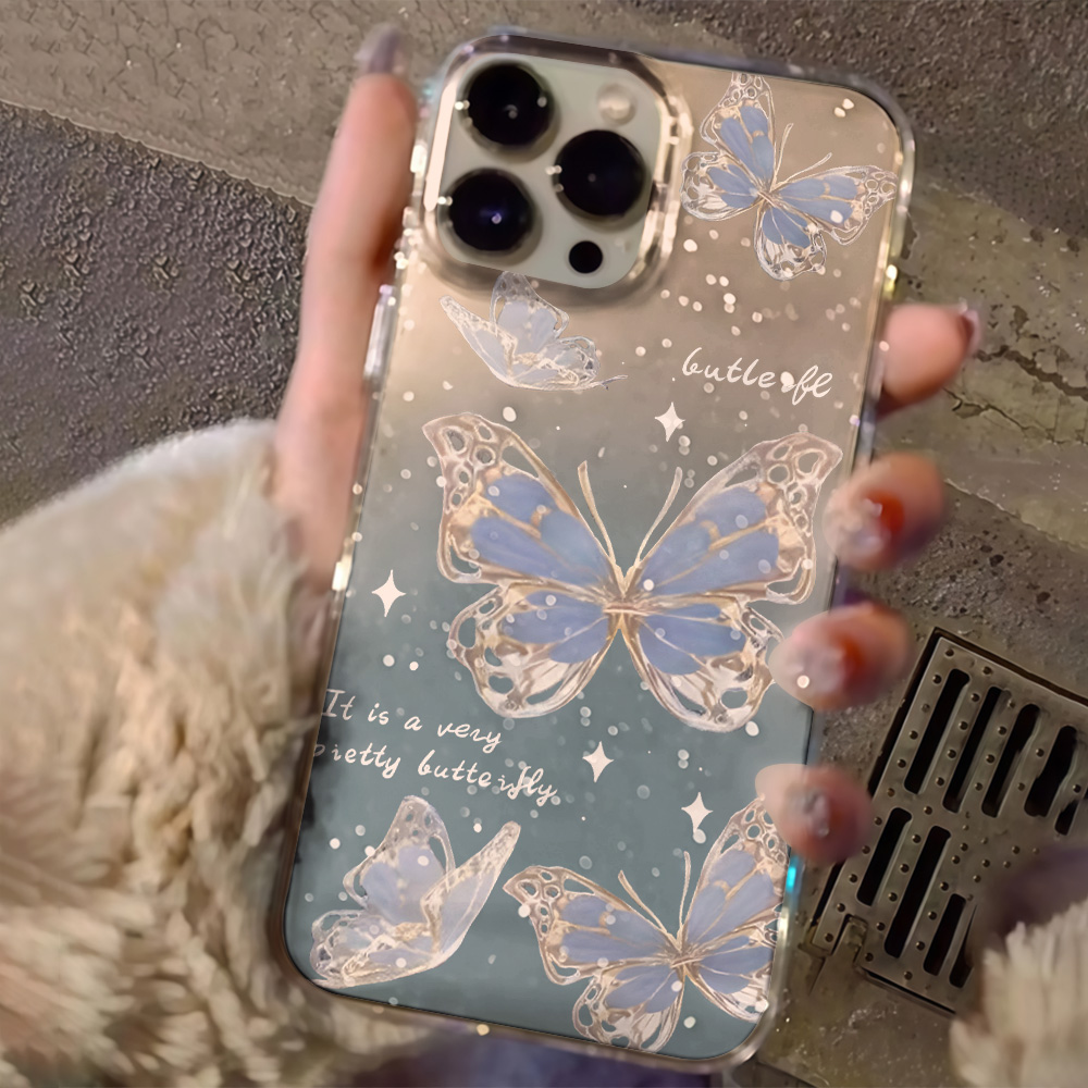 高級ブルーバタフライクリアグリッターフォンケース iPhon - Phone Cases Expensive のレビューと価格