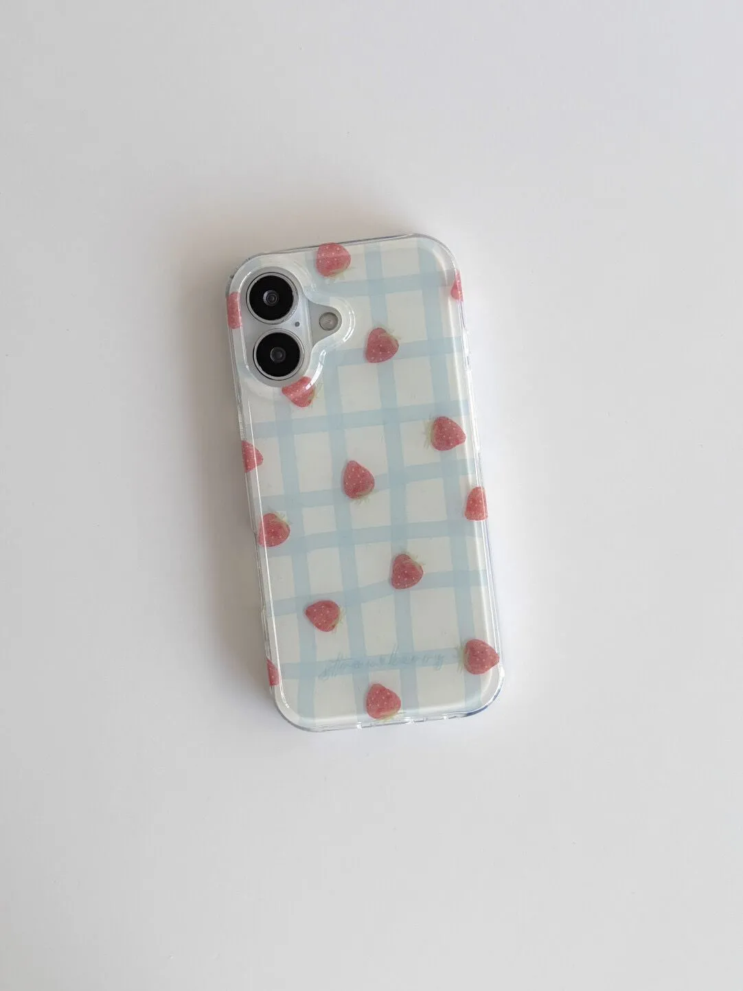 フレッシュブルーグリッド柄ストロベリー高級IMDスマホケース - Phone Cases Expensive のレビューと価格