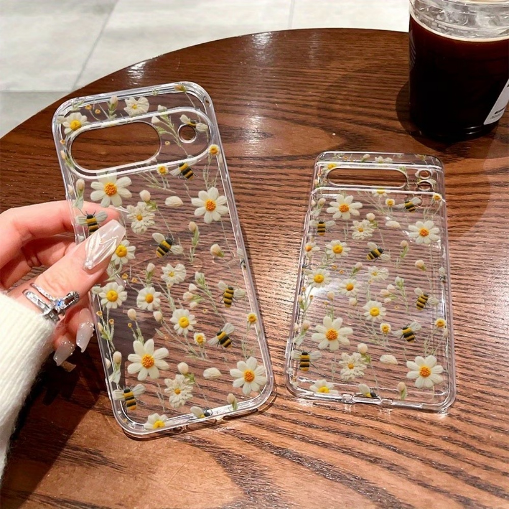 かわいいミツバチの花柄ソフトクリア電話ケース Google  - Phone Cases Pixel 10 のレビューと価格