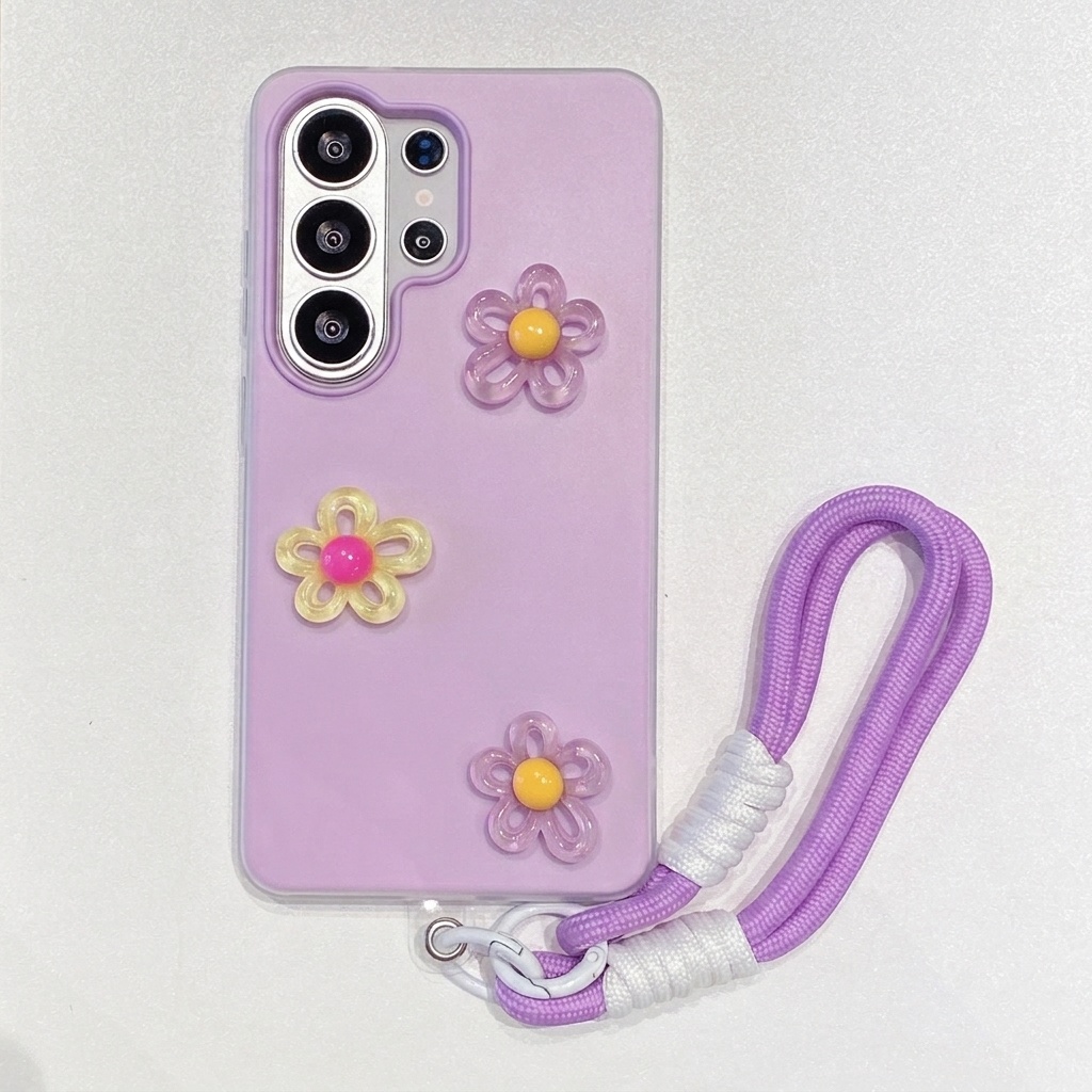 パープル2in1 3D DIYカラフルフラワーランヤード付き - Phone Cases Diy のレビューと価格