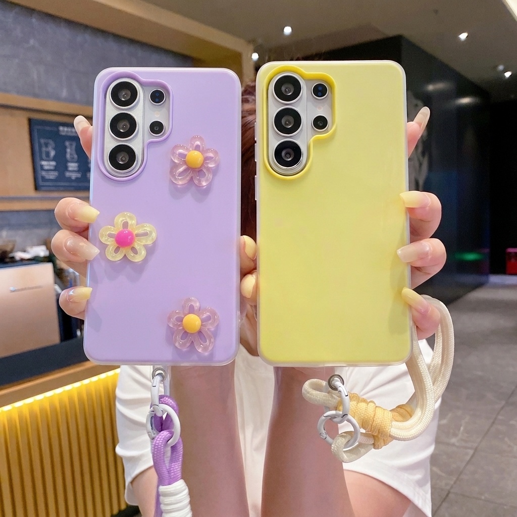 パープル2in1 3D DIYカラフルフラワーランヤード付き - Phone Cases Diy のレビューと価格
